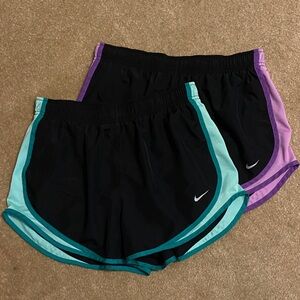 Nike Women's Black and Teal/Purple Athletic Shorts